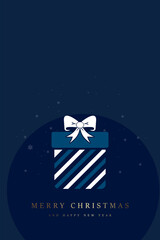 A classic Gift Box on rich, textured paper with text - MERRY CHRISTMAS is elegantly scripted in gold foil at the center, Vector illustration Design