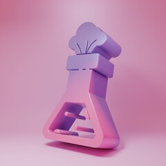 Purple-pink Test tube and flask chemical laboratory test icon isolated on pink background. Laboratory glassware sign. Minimalism concept. 3D render illustration
