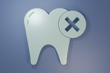 Grey Tooth with caries icon isolated on purple-blue background. Tooth decay. Minimalism concept. 3D render illustration