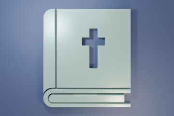 Obraz premium Grey Holy bible book icon isolated on purple-blue background. Minimalism concept. 3D render illustration