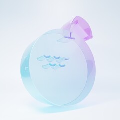 Frosted glass Apple icon isolated on white background. Fruit with leaf symbol. Minimalism concept. 3D render illustration