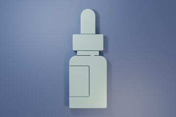 Grey Essential oil bottle icon isolated on purple-blue background. Organic aromatherapy essence. Skin care serum glass drop package. Minimalism concept. 3D render illustration