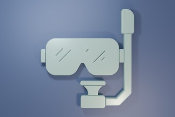 Naklejka premium Grey Diving mask and snorkel icon isolated on purple-blue background. Extreme sport. Diving underwater equipment. Minimalism concept. 3D render illustration