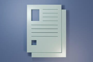 Grey File document icon isolated on purple-blue background. Checklist icon. Business concept. Minimalism concept. 3D render illustration