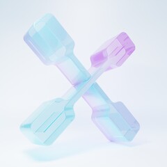 Frosted glass Paddle icon isolated on white background. Paddle boat oars. Minimalism concept. 3D render illustration