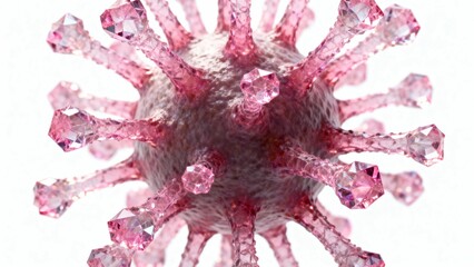 Microscopic view of a virus particle with spike proteins