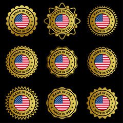 Made in USA Stickers Collection Golden Badge Design