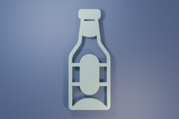 Grey Beer bottle icon isolated on purple-blue background. Minimalism concept. 3D render illustration