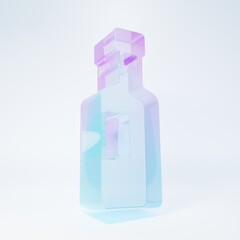 Frosted glass Wine bottle icon isolated on white background. Minimalism concept. 3D render illustration
