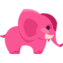 Cartoon Pink Elephant Side View With Big Ears And Tusks On White Transparent Background Simple Illustration