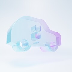 Obraz premium Frosted glass Electric car and electrical cable plug charging icon isolated on white background. Renewable eco technologies. Minimalism concept. 3D render illustration