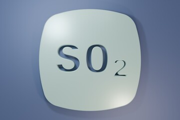 Grey Sulfur dioxide SO2 gas molecule icon isolated on purple-blue background. Structural chemical formula and molecule model. Minimalism concept. 3D render illustration