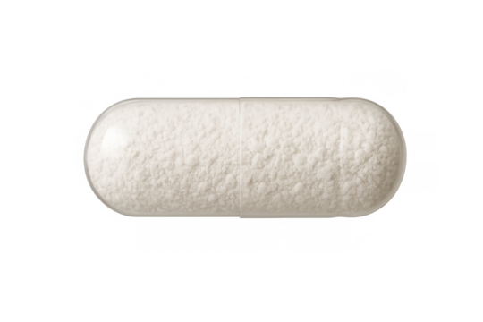 White powder medicine capsule for health treatment, transparent drug supplement for pharmacy and healthcare