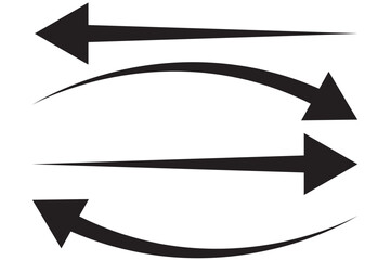 Long black curved arrows. A set of arrows pointing up left and up right. Trendy black arrows in a flat style. Horizontal straight arrow .Black arrow icon isolated on white background.
