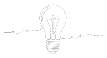 Continuous one line drawing of a light bulb, symbolizing an idea or innovation