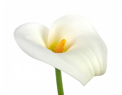 Elegant white calla lily with a yellow spadix on a green stem