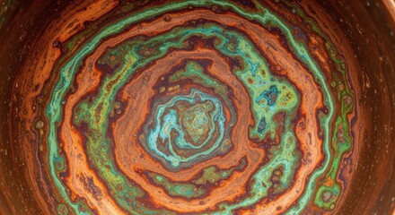 Naklejka premium Copper Swirls Teal with Green, and Brown Abstract Pattern Macro Background.