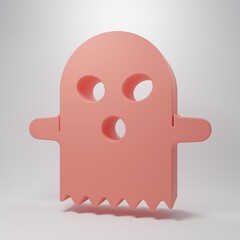 Pink Ghost icon isolated on pink background. Happy Halloween party. Minimalism concept. 3D render illustration