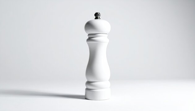 White, wooden pepper grinder on white, high key lighting