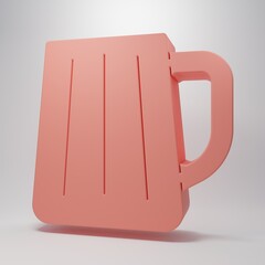 Pink Wooden beer mug icon isolated on pink background. Minimalism concept. 3D render illustration