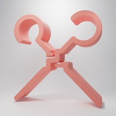 Pink BBQ skewers icon isolated on pink background. Meat kebab on skewer stick. Picnic with grilled meat. Minimalism concept. 3D render illustration