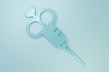 Blue Syringe icon isolated on blue background. Syringe for vaccine, vaccination, injection, flu shot. Medical equipment. Minimalism concept. 3D render illustration