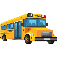 Classic Yellow School Bus Cartoon Vehicle Transporting Students City Scene Detailed Illustration Bright Colors Digital Art