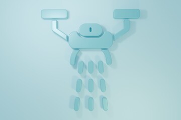 Blue Smart farm with drone control for seed planting icon isolated on blue background. Innovation technology for agricultural company. Minimalism concept. 3D render illustration