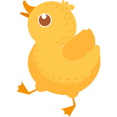Cartoon Yellow Duckling Walking with Open Beak and Small Wings Isolated on Transparent Background