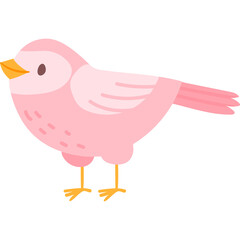 Charming Pink Bird Illustration with Orange Beak and Yellow Legs on Transparent Background Simple Cartoon Style and Clean Design