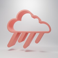 Pink Cloud with rain icon isolated on pink background. Rain cloud precipitation with rain drops. Minimalism concept. 3D render illustration