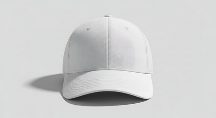 Fototapeta premium Blank White Baseball Cap Front View Mockup on a Plain White Background Studio Shot