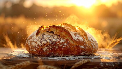 Artisan Sourdough Bread Baking at Sunrise Golden Hour Light Rustic Farmhouse Bakery Wholesome Food Concept