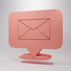 Pink Speech bubble with envelope icon isolated on pink background. Minimalism concept. 3D render illustration
