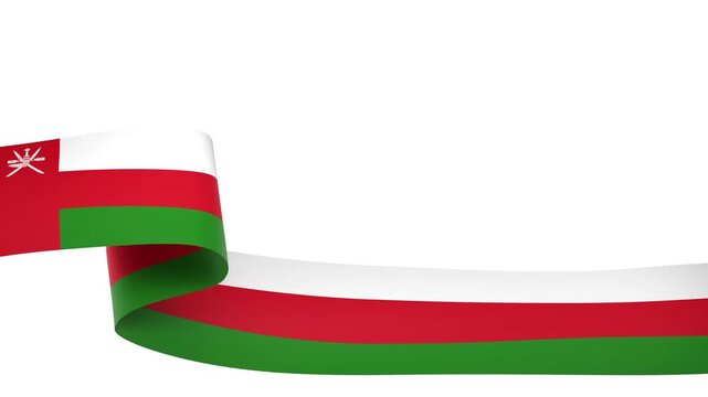 Waving Oman Flag Ribbon on White Background with Alpha