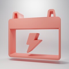Pink Car battery icon isolated on pink background. Accumulator battery energy power and electricity accumulator battery. Minimalism concept. 3D render illustration