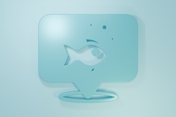 Blue Fish icon isolated on blue background. Minimalism concept. 3D render illustration