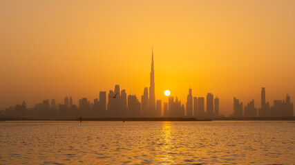 Golden sunrise over the Dubai skyline