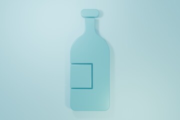 Blue Alcohol drink bottle icon isolated on blue background. Minimalism concept. 3D render illustration