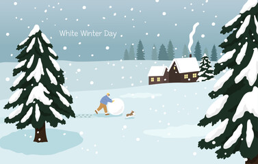 Snowy Village Winter Landscape with Snowman