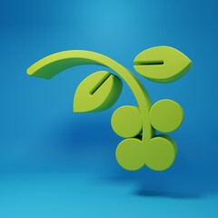 Green Coffee bean, branch with leaf and berry icon isolated on blue background. Plant with leaf, berry, fruit, seed. Minimalism concept. 3D render illustration