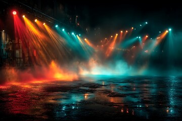 Large stage with artistic lighting arrangement high resolution picture