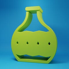Green Tequila bottle icon isolated on blue background. Mexican alcohol drink. Minimalism concept. 3D render illustration