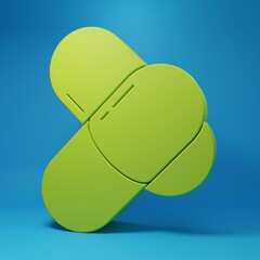 Green Sports nutrition bodybuilding proteine power drink and food icon isolated on blue background. Minimalism concept. 3D render illustration