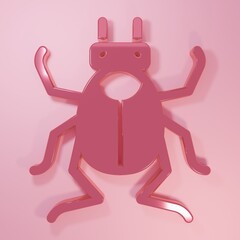 Pink Beetle bug icon isolated on pink background. Minimalism concept. 3D render illustration