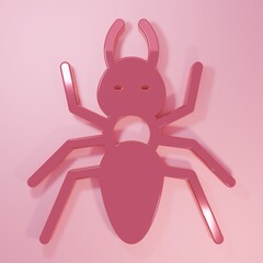 Pink Ant icon isolated on pink background. Minimalism concept. 3D render illustration
