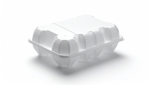 White clamshell container on white surface