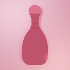 Pink Bowling pin icon isolated on pink background. Minimalism concept. 3D render illustration