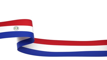 Waving Paraguay Flag Ribbon on White Background with Alpha