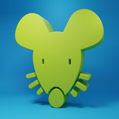 Green Experimental mouse icon isolated on blue background. Minimalism concept. 3D render illustration